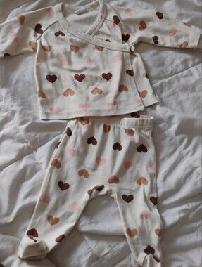 Kids Heart-Print Matching Set in Cream, Pink & Brown